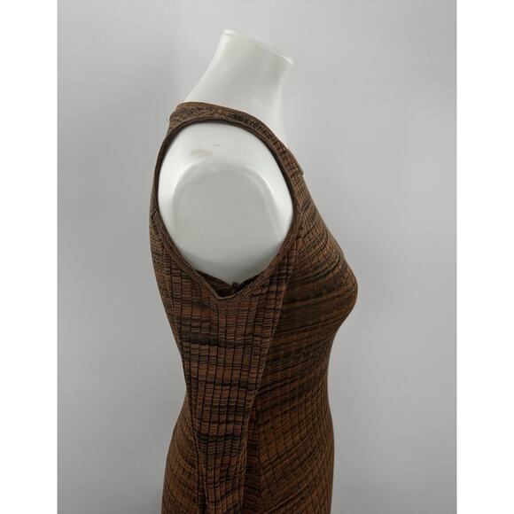 ZARA Brown Knit Cold Shoulder Long Sleeve Midi Dress Size S New NWT Ribbed - Picture 9 of 14